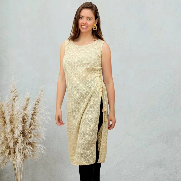 Cream Kurta with Intricate Chikankari | Muvvas Boutique - Picture 1 of 4